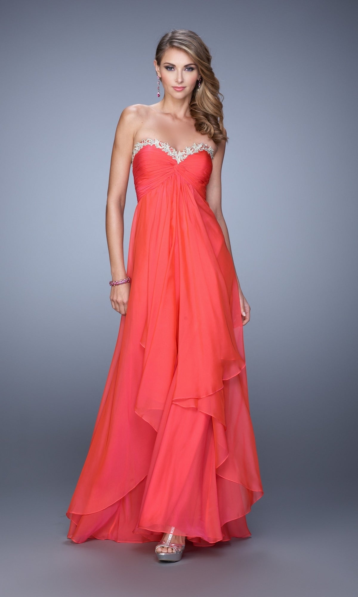 Watermelon Chiffon Prom Dresses