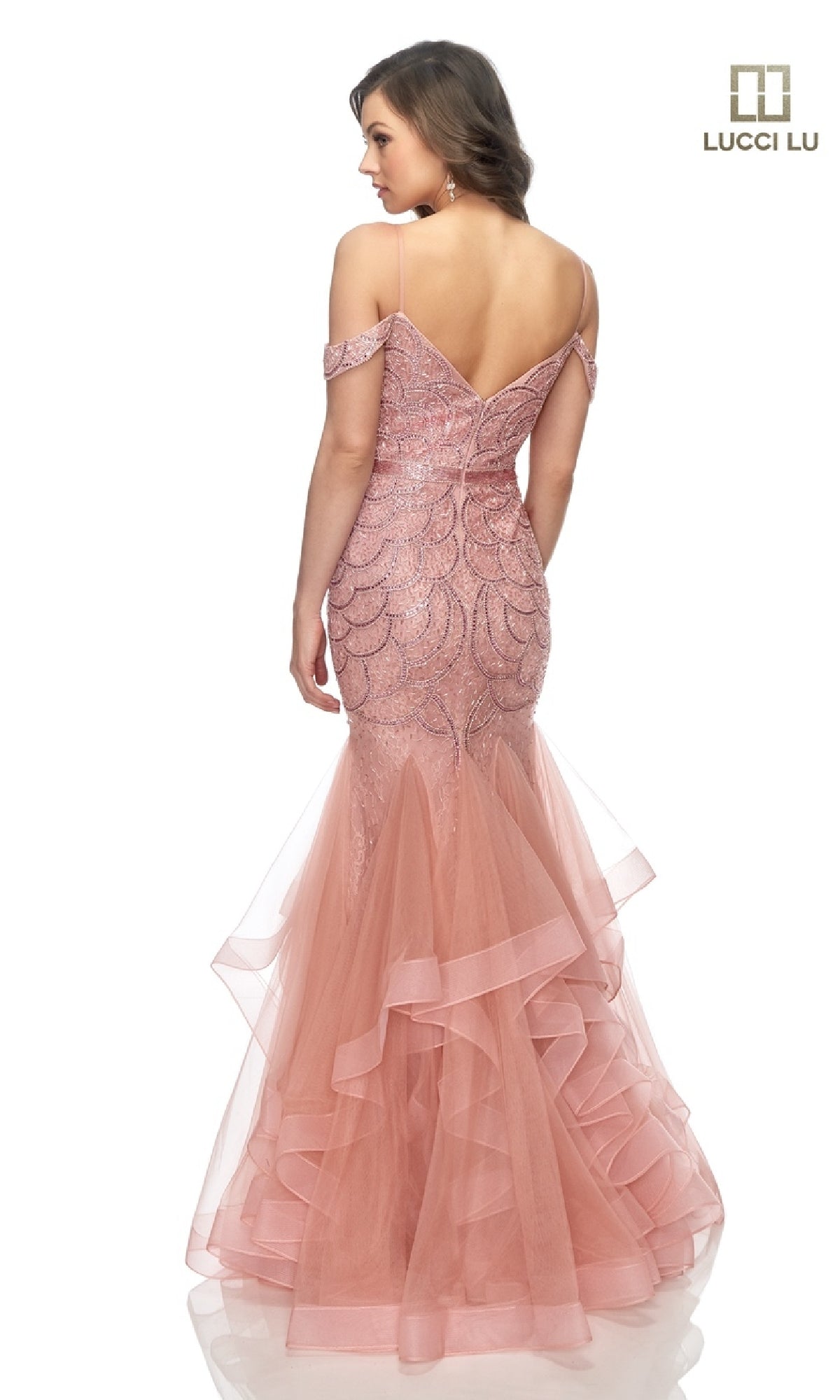 Open-Back Beaded Mermaid Prom Dress: Lucci Lu 2147