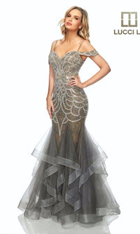 Open-Back Beaded Mermaid Prom Dress: Lucci Lu 2147