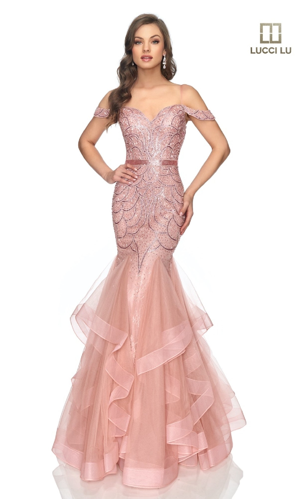 Open-Back Beaded Mermaid Prom Dress: Lucci Lu 2147