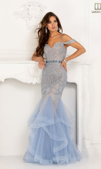 Open-Back Beaded Mermaid Prom Dress: Lucci Lu 2147