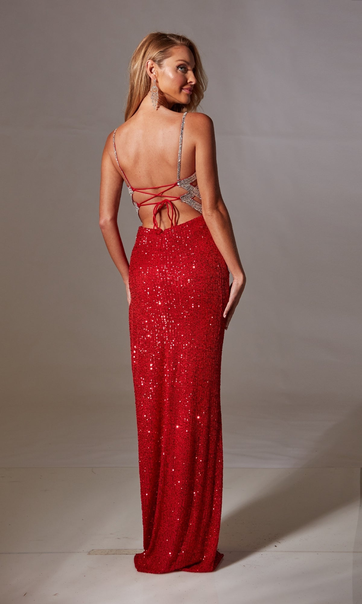 Lace-Up Long Sequin Prom Dress: Aerie Couture 218