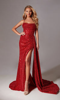 Draped Long Sequin Prom Dress: Aerie Couture 220