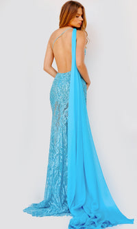 Jovani Shoulder-Drape Sheer Long Prom Dress 22602