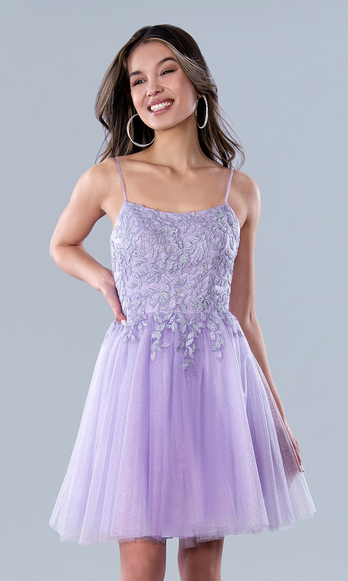 Lace-Bodice Short Lilac Homecoming Dress - PromGirl