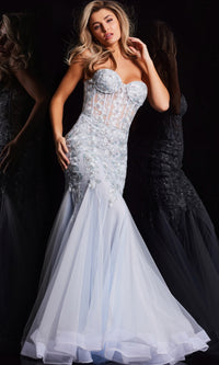 Jovani Strapless Long Light Blue Prom Dress 22924