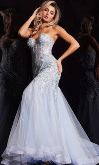 Jovani Strapless Long Light Blue Prom Dress 22924