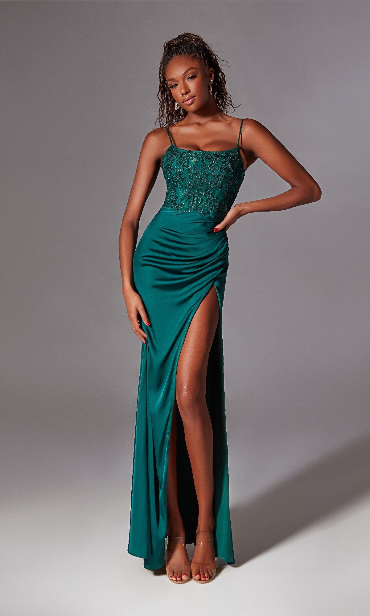 Glitter-Bodice Long Prom Dress: Aerie Couture 233