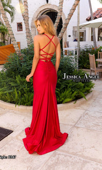 Lace-Up Long V-Neck Prom Dress: Jessica Angel 2347