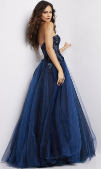 Jovani Strapless Navy Blue Long Prom Dress 23641