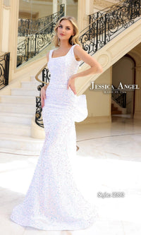 Big Bow Long Sequin Prom Dress: Jessica Angel 2393