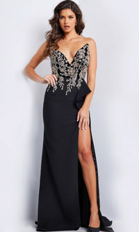 Jovani Strapless Long Velvet Prom Dress 23938