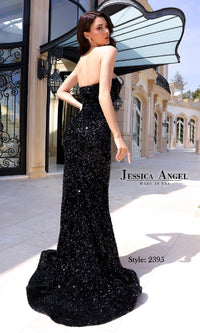 Beaded-Neck Long Prom Dress: Jessica Angel 2395