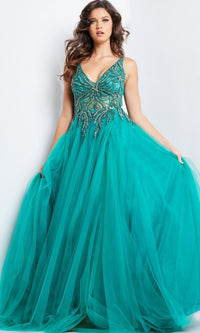 Jovani Beaded-Bodice Long Prom Ball Gown 23962