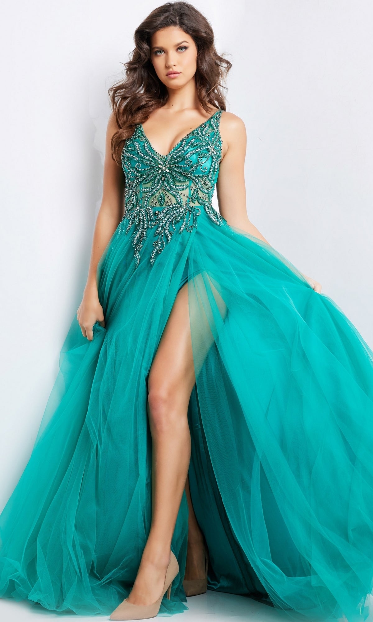 Jovani Beaded-Bodice Long Prom Ball Gown 23962