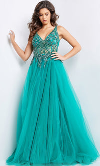 Jovani Beaded-Bodice Long Prom Ball Gown 23962