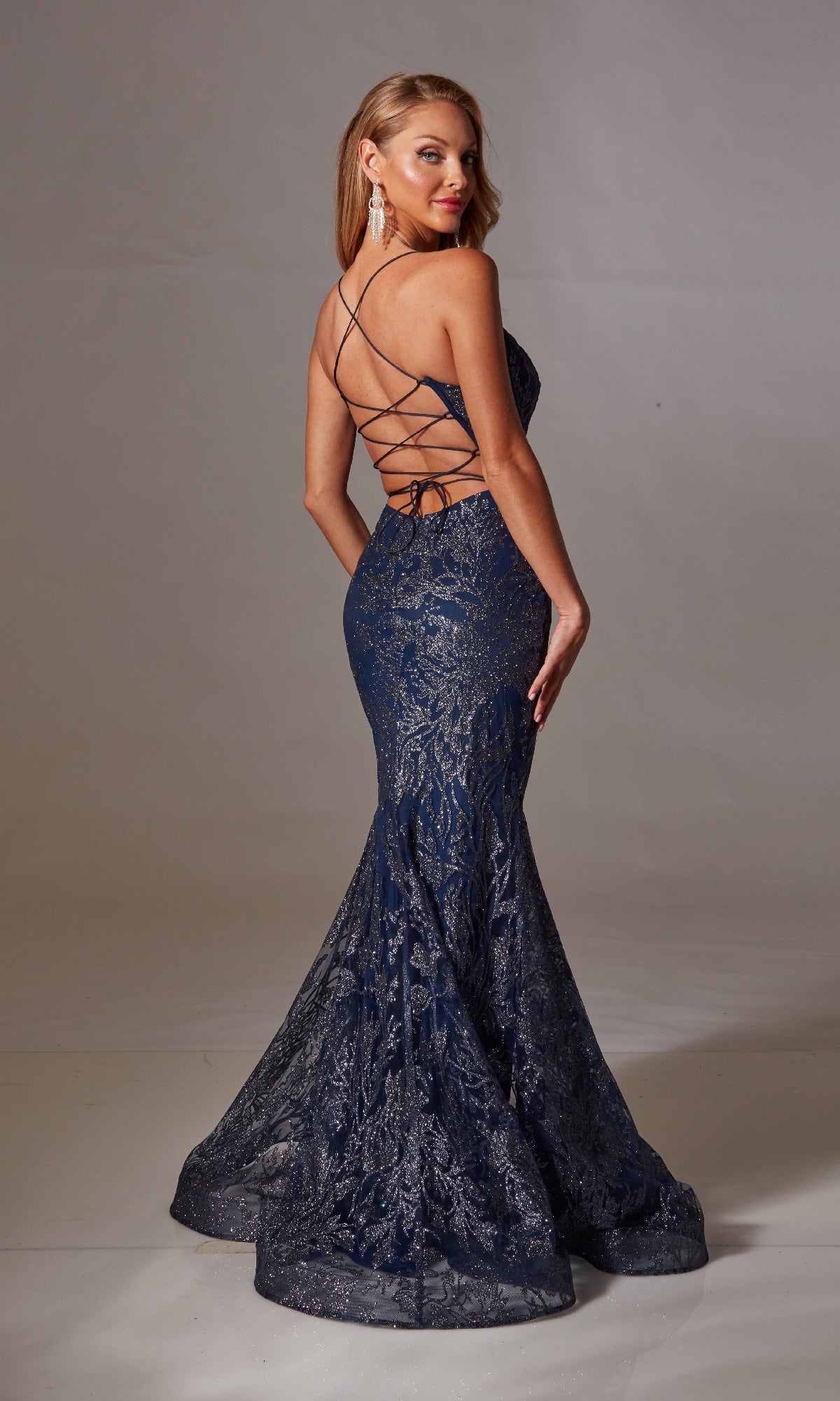 Long Navy Glitter Prom Dress: Aerie Couture 239