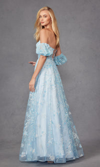 Puff-Sleeve Strapless Long Glitter Prom Dress 2404