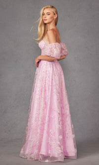 Puff-Sleeve Strapless Long Glitter Prom Dress 2404