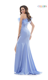 Feather-Trimmed One-Shoulder Long Prom Dress 2405