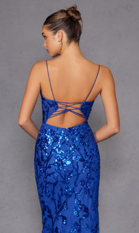 Strappy-Back Long Sequin-Print Prom Dress 2411