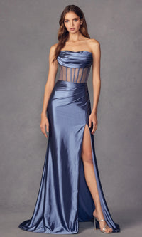 Strapless Illusion Long Formal Prom Dress 2416