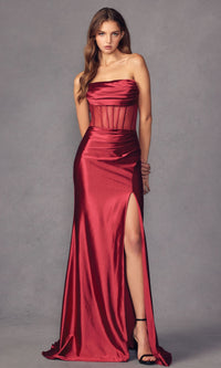 Strapless Illusion Long Formal Prom Dress 2416