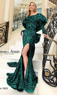 Bow Long Sequin Prom Dress: Jessica Angel 2435