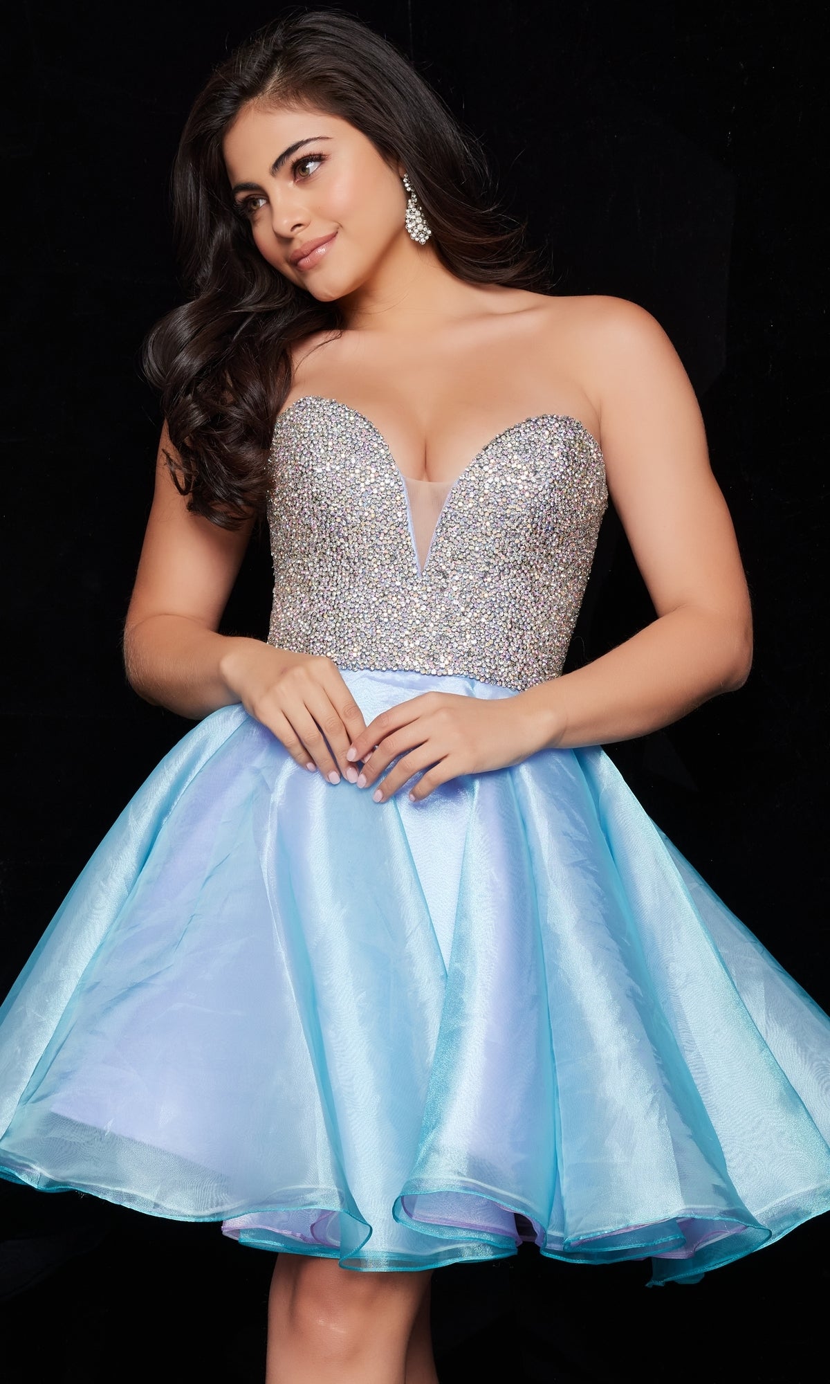 Light Blue Strapless Short Dress