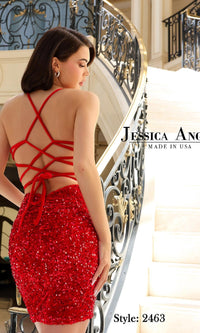 Caged-Back Short Hoco Dress: Jessica Angel 2463