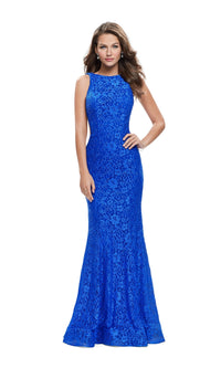 La Femme Open-Back Long Lace Prom Dress 24903