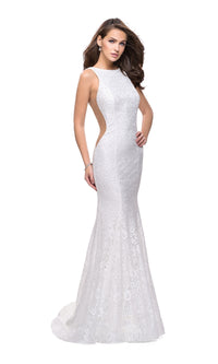 La Femme Open-Back Long Lace Prom Dress 24903