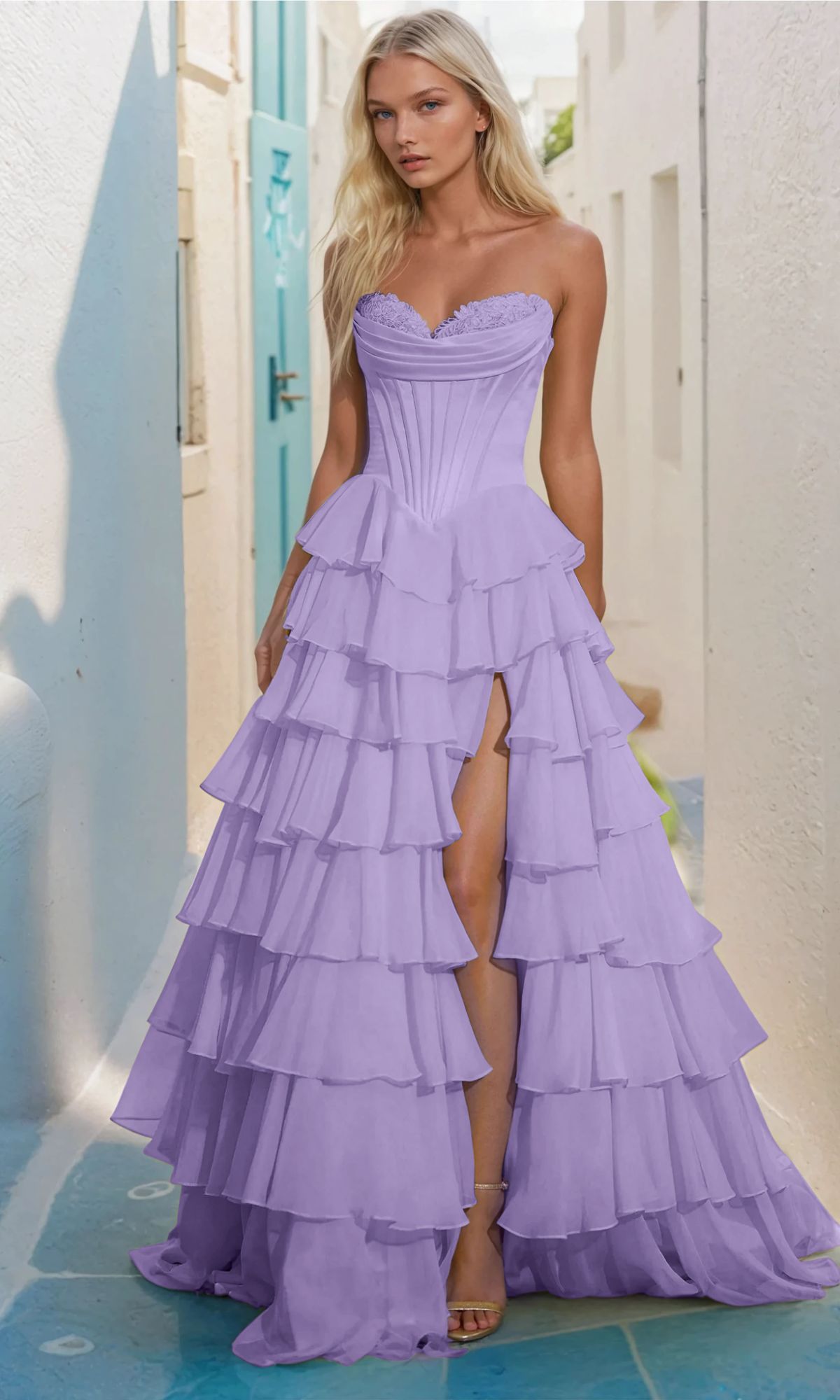 Strapless Ruffled Prom Ball Gown: PromGirl Exclusive