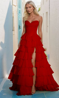 Strapless Ruffled Prom Ball Gown: PromGirl Exclusive