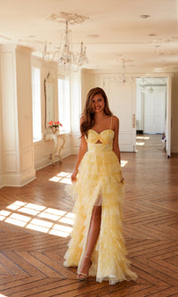 Long Yellow Ruffled Prom Dress: Juliet JT2508A