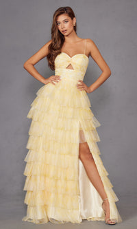 Long Yellow Ruffled Prom Dress: Juliet JT2508A