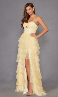 Long Yellow Ruffled Prom Dress: Juliet JT2508A