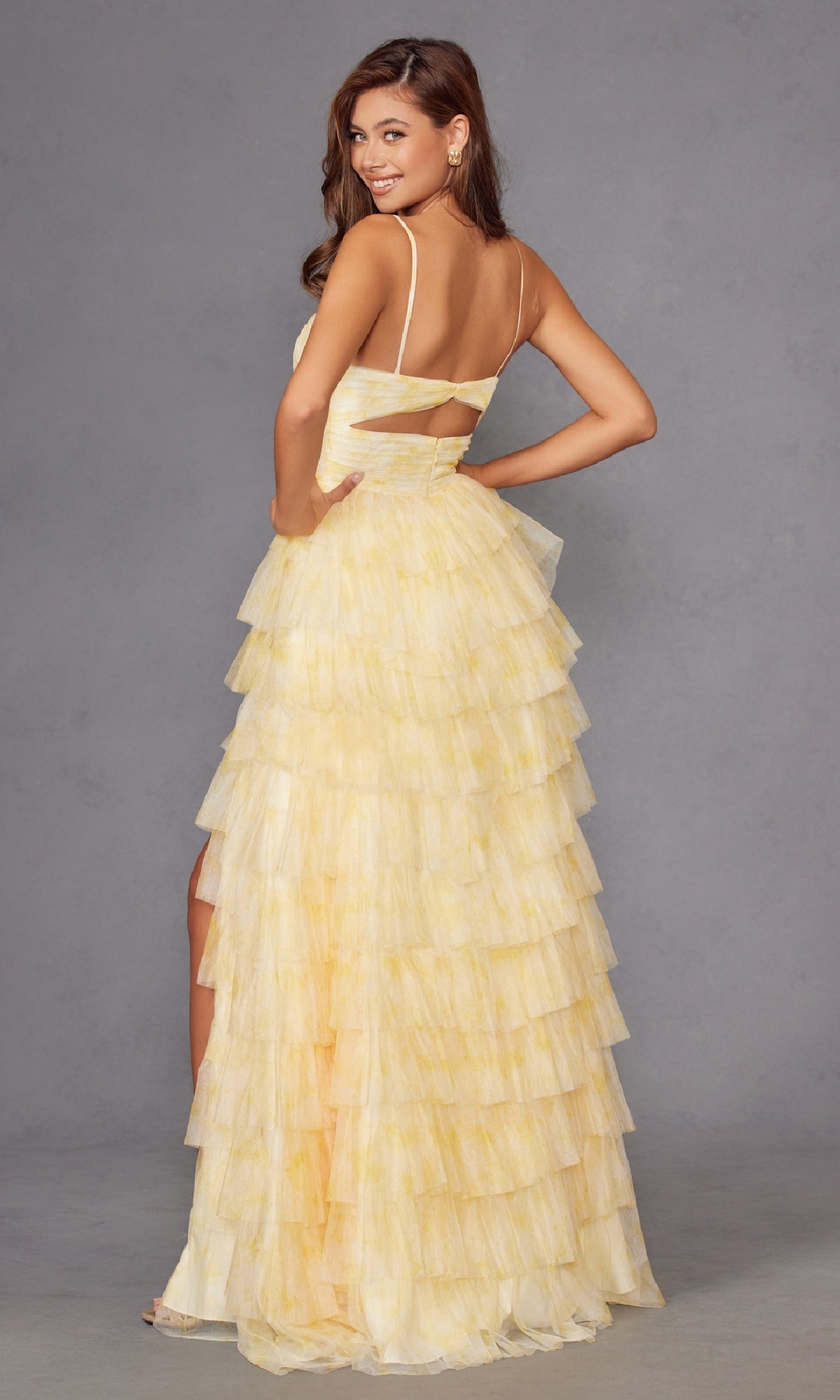 Long Yellow Ruffled Prom Dress: Juliet JT2508A