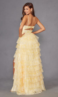 Long Yellow Ruffled Prom Dress: Juliet JT2508A