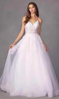 Embroidered Glitter-Tulle Long Prom Ball Gown 251