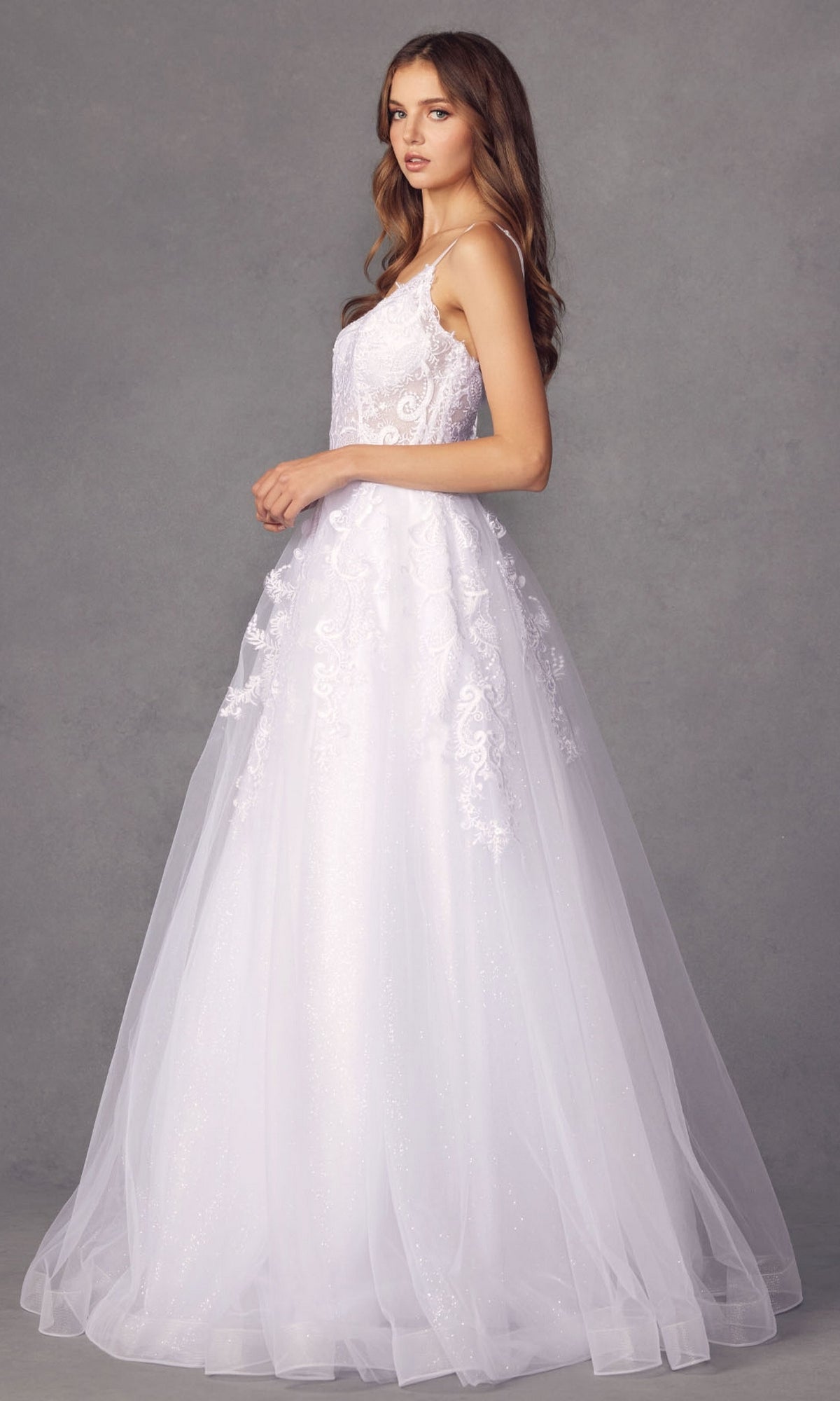 Embroidered Glitter-Tulle Long Prom Ball Gown 251