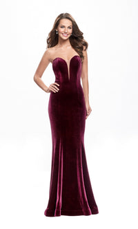 La Femme Strapless Long Velvet Prom Dress 25158