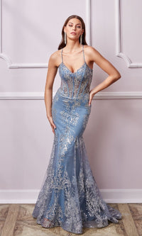 Long Glitter-Print Prom Dress: Aerie Couture 251