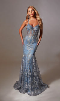 Long Glitter-Print Prom Dress: Aerie Couture 251