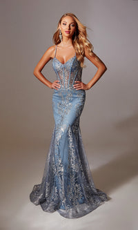 Long Glitter-Print Prom Dress: Aerie Couture 251