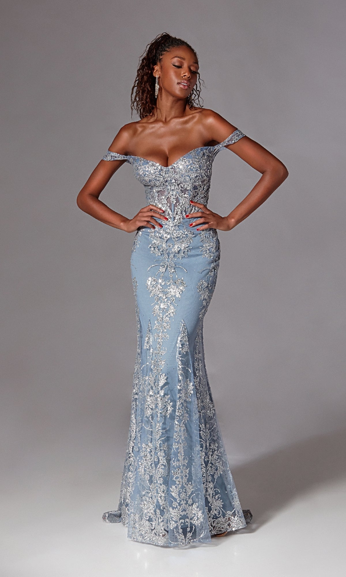 Long Blue Glitter Prom Dress: Aerie Couture 252