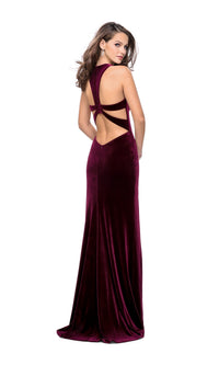 La Femme Deep V-Neck Long Velvet Prom Dress 25363