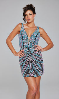 Jovani Short Beaded V-Neck Homecoming Dress 25925