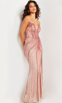 Jovani Beaded Strapless Long Nude Prom Dress 26043