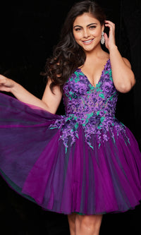 Jovani Short Purple Babydoll Party Dress 26096